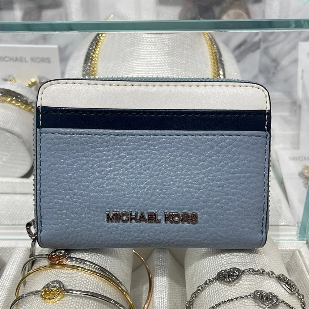 Michael Kors Jet Set Travel Medium Zip Around Color-Block Wallet Pale Blue Mult